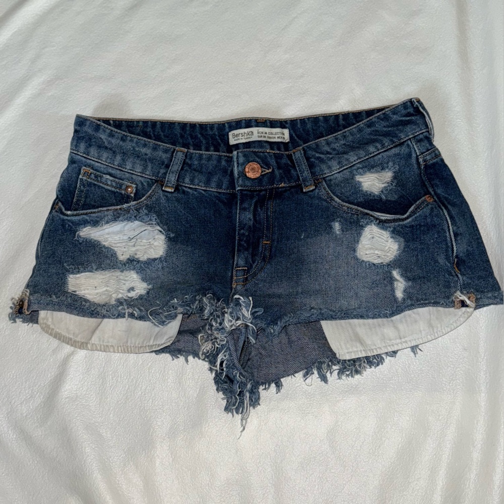 Bershka Ripped Blue Jean Shorts